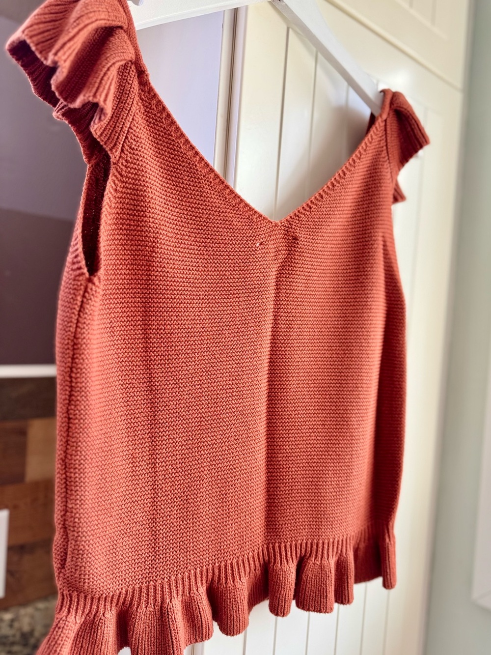 Jessica Simpson Cable Knit Ruffle Cropped Sweater Tank Rust Small S - Picture 5 of 8